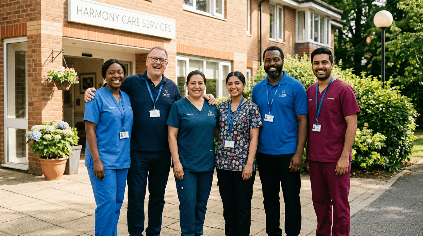 Diverse team of Golden Years Health caregivers smiling together